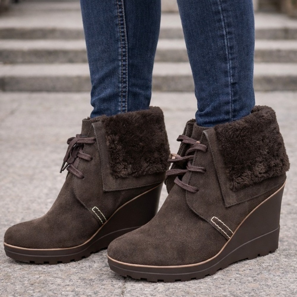 Chloe Suede 90s Revival Streetwear Leather Chocolate Brown Chico Wedge Boots 10M